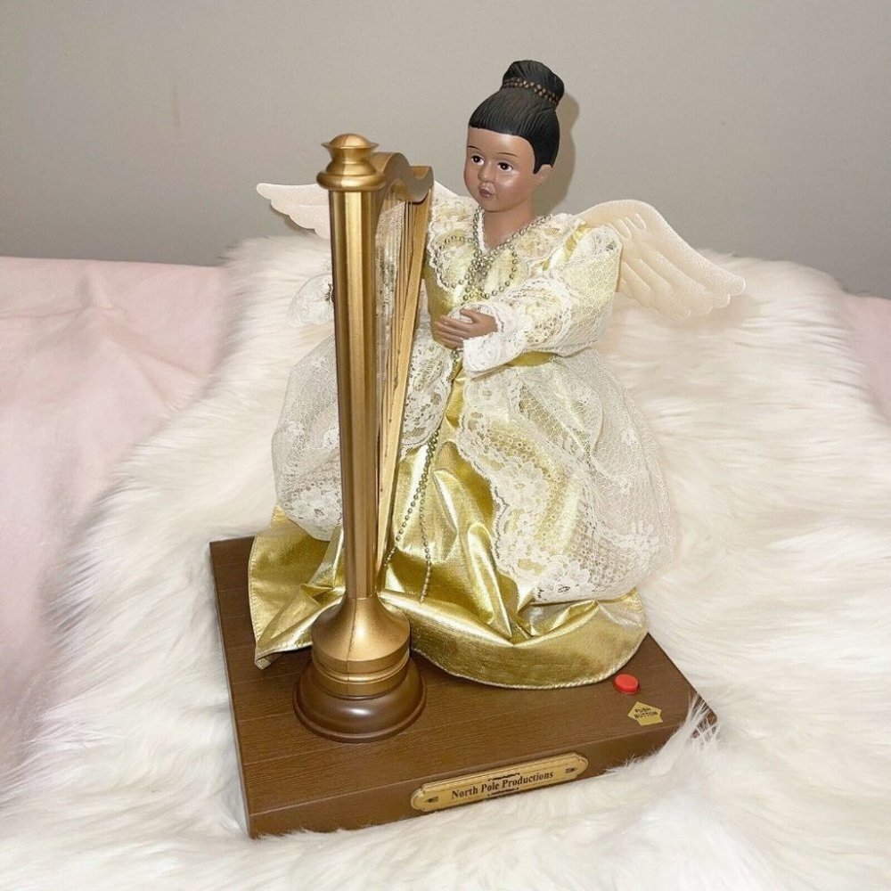 Holiday Time Animated Musical Afroamerican Angel Harp Plays Melody collectors - Picture 3 of 12
